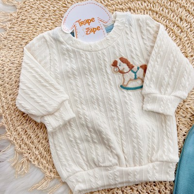 Conj. Casaco Cavalinho e Calça - Off White e Verde